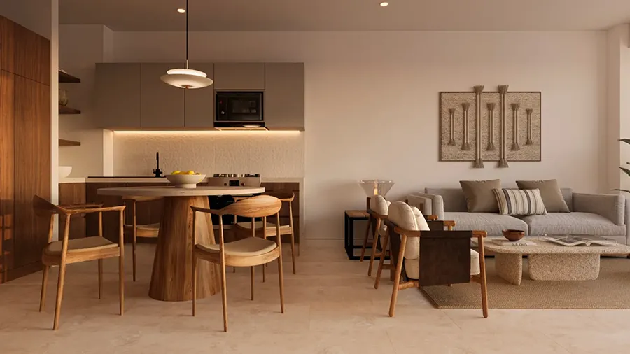 Teal living dining room